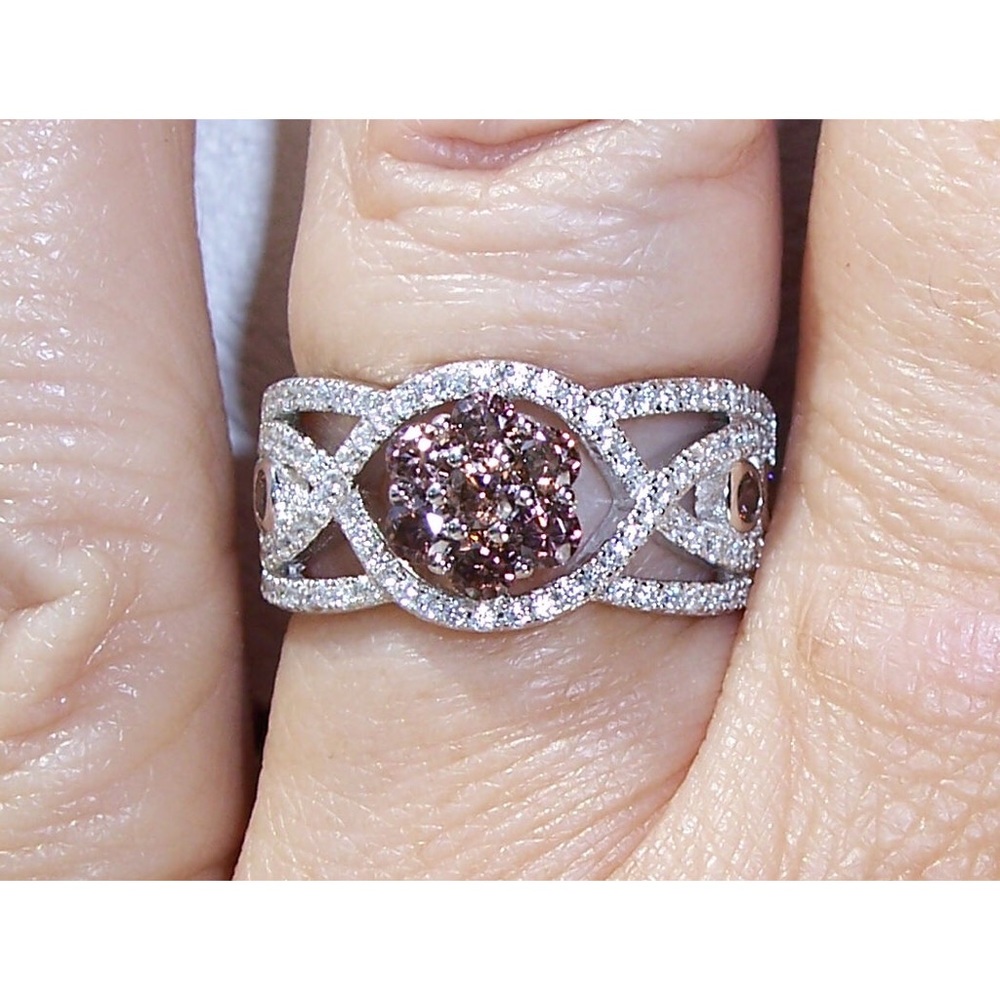 925 STERLING SILVER Chocolate Cubic Zirconia Cluster Ring - Picture 1 of 14